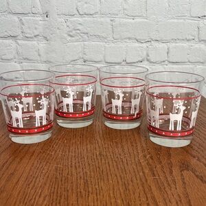Libbey Reindeer Tumblers Holiday Glass Set of 4 Vintages 60’s